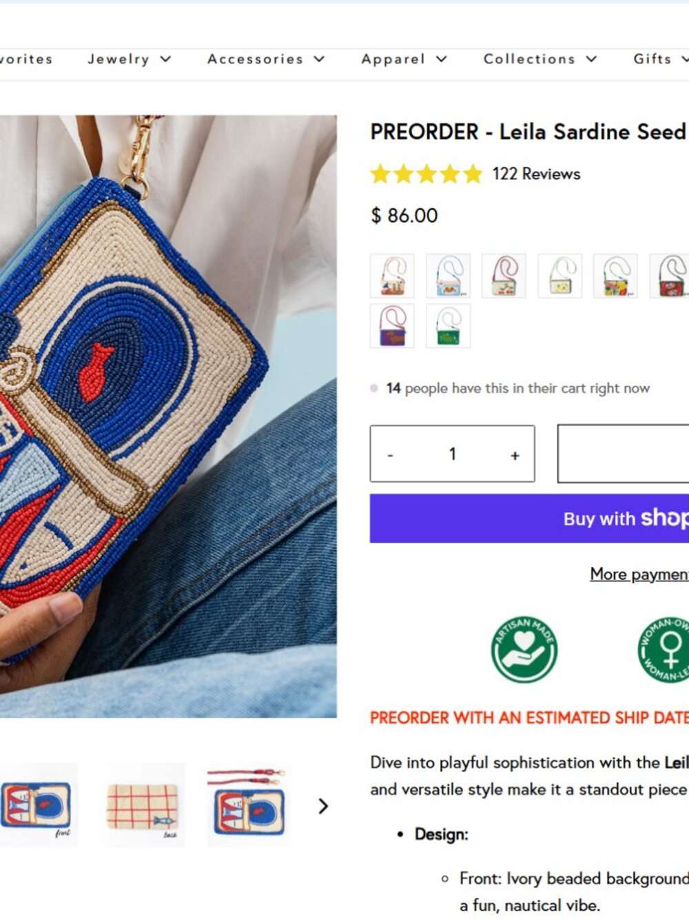 Ink + Alloy Leila Sardine Seed Bead Clutch With Strap - Picture 8 of 11